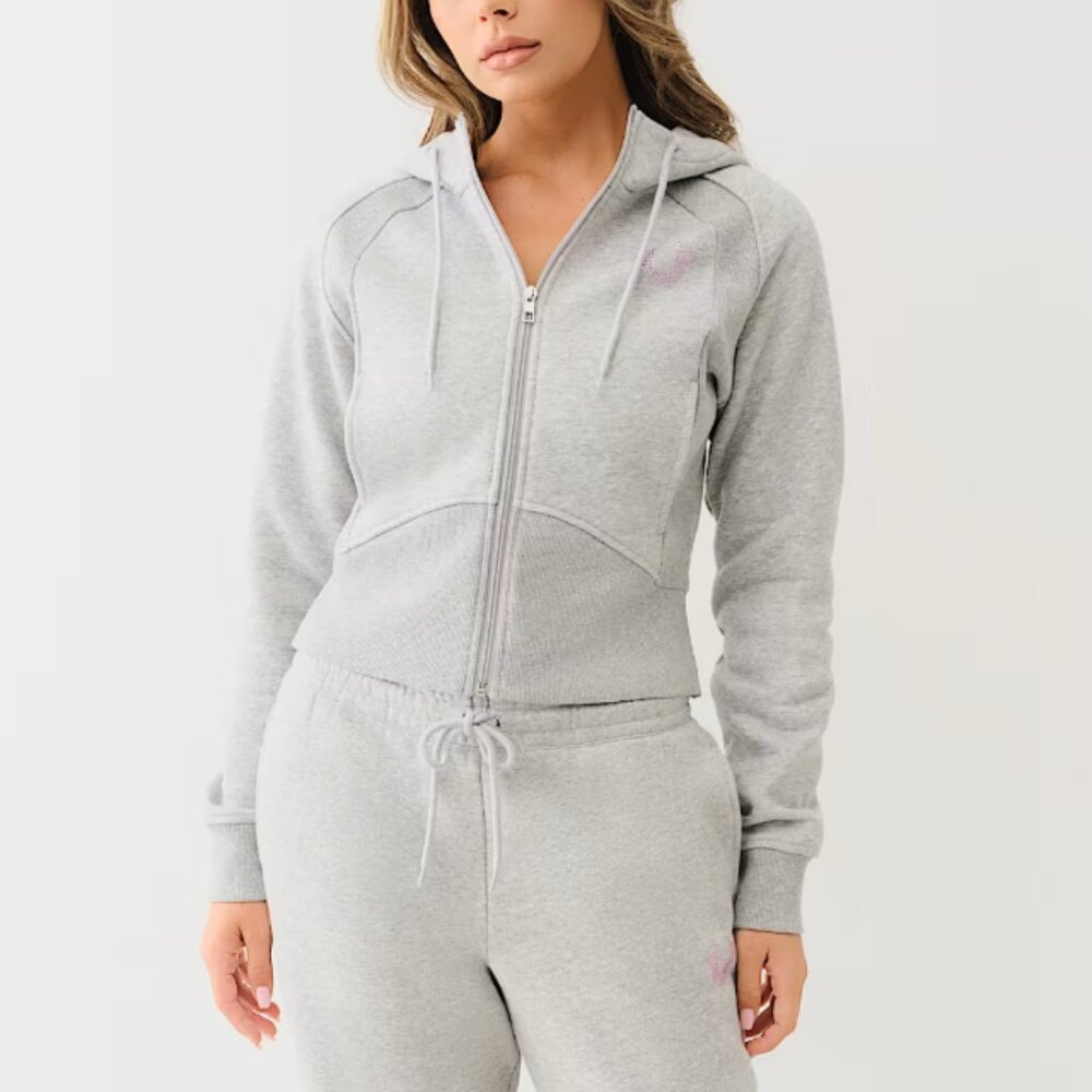 True Religion Women's Heather Full Zip Gray Hoodie
